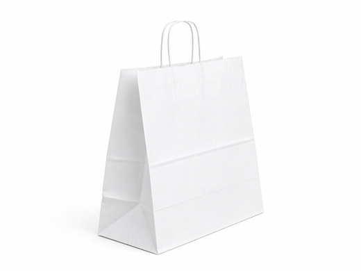 Biała torba papierowa z uchwytem skręcanym 400x180x390mm Komplet 150 szt.