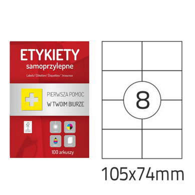 Białe etykiety samoprzylepne do nadruku 105x74mm 800 etykiet arkusz A4 100 szt. 1 op.