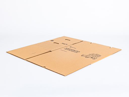 Karton do przeprowadzki GREMBOX z uchwytami 570x380x390mm 3W C 530g/m2 Szary z nadrukiem Zestaw palet 720 szt.