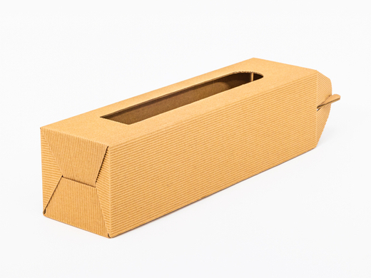 Brązowy karton ozdobny z rączką na 1 butelkę wina 92x92x334 mm 4W FE 450g/m² Paleta 1200 szt.