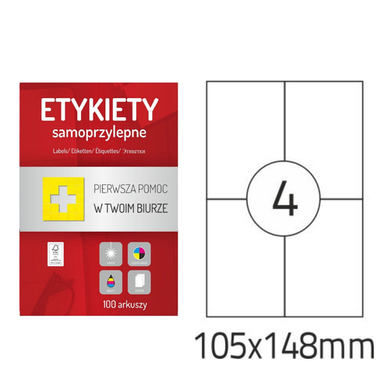 Białe etykiety samoprzylepne do nadruku 105x148mm 400 etykiet arkusz A4 100 szt. 1 op.
