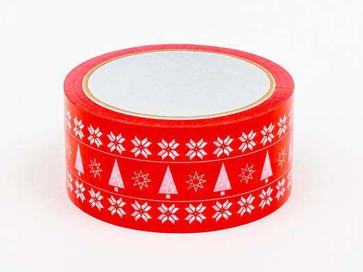 Taśma hot-melt świąteczna czerwona w białe choinki i gwiazdki 48mm/50m Komplet 6 szt.