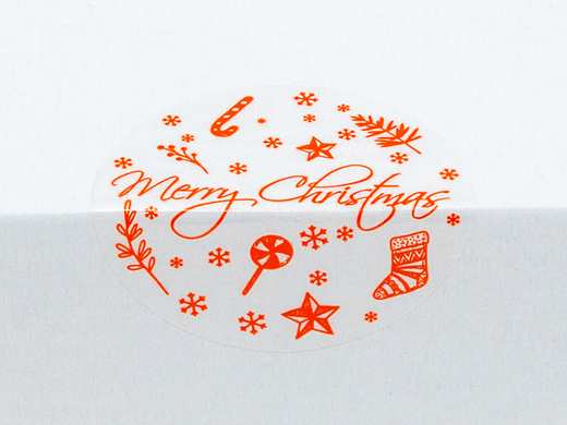 Okrągłe naklejki świąteczne Merry Christmas czerwony nadruk w rolce Fi 50 mm 200 szt. Komplet 10 szt