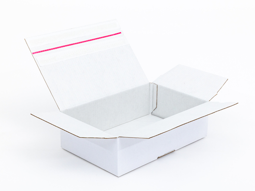 Karton fasonowy z paskiem klejowym i tasiemką zrywającą 300x200x100mm 3W B 400g/m2 Biały-Biały Paleta 1920 szt.