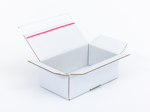 Karton fasonowy z paskiem klejowym i tasiemką zrywającą 200x120x80mm 3W B 490g/m2 Biały-Biały Komplet 20 szt.