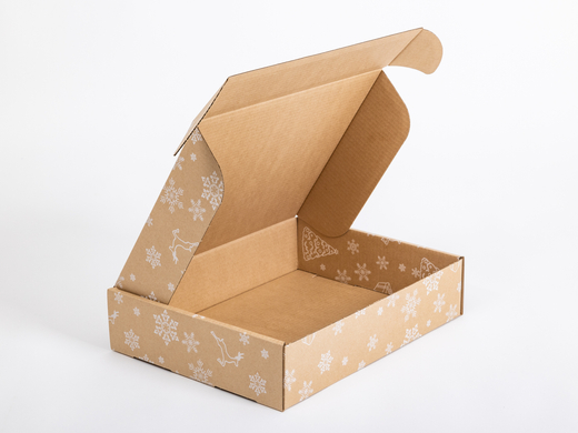 Karton fasonowy świąteczny szary w białe śnieżynki i renifery 400x300x90mm 3W B 460g/m2 Komplet 10 szt.