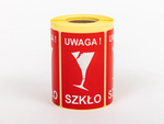 Etykiety ostrzegawcze z nadrukiem "Uwaga szkło" rolka 500 etykiet
