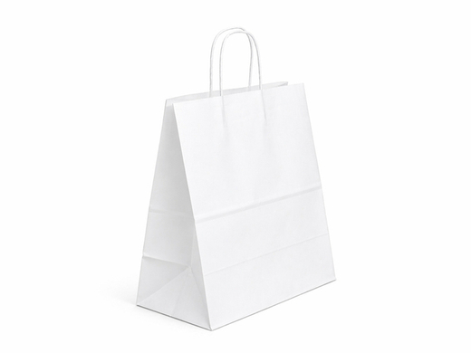 Biała torba papierowa z uchwytem skręcanym 300x170x340mm Komplet 250 szt.