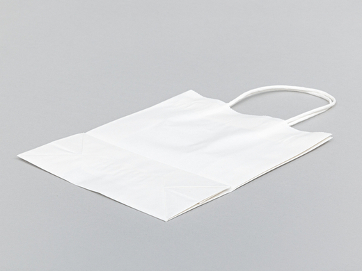 Świąteczna torebka papierowa z nadrukiem w bałwanki i Merry Christmas z uchwytem skręcanym 180x80x225mm Biała Komplet 10 szt.