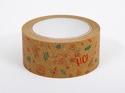 Taśma świąteczna papierowa KRAFT brązowa z kolorowym nadrukiem bożonarodzeniowym 50mm/40m Komplet 2 szt.