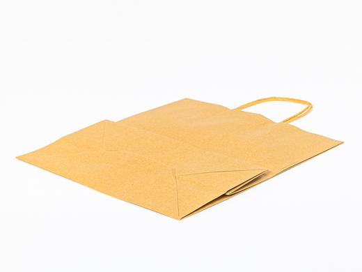 Świąteczna torebka papierowa z nadrukiem Wesołych świąt w zielone choinki z uchwytem skręcanym 300x170x340mm Brązowa Komplet 10 szt.