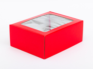 Czerwone pudełko ozdobne z okienkiem 250x200x100mm wew. 3W E 470g/m...