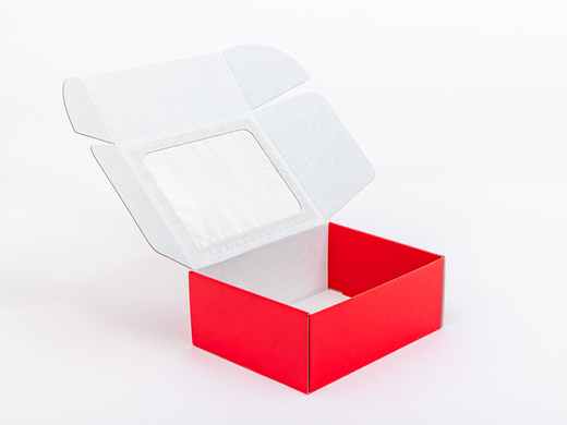Czerwone pudełko ozdobne z okienkiem 250x200x100mm wew. 3W E 470g/m2 1 szt.