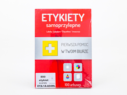 Białe etykiety samoprzylepne do nadruku 105x74mm 800 etykiet arkusz A4 100 szt. 1 op.