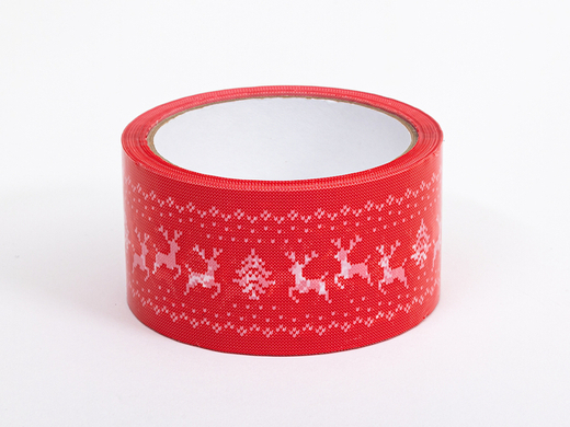 Taśma hot-melt świąteczna czerwona w białe renifery i choinki 50mm/50m Komplet 6 szt.