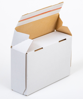 Karton fasonowy z podwójnym paskiem klejowym i tasiemką zrywającą 300x200x100mm 3W E 350g/m2 Biały Zestaw palet 9120 szt.