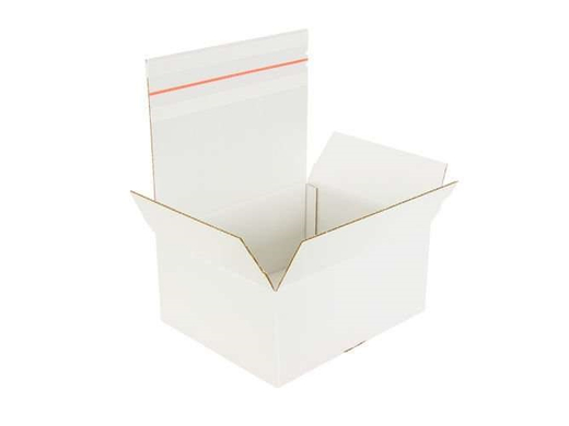 Karton fasonowy z paskiem klejowym i tasiemką zrywającą 300x250x150mm 3W B 440g/m2 Biały-Biały Komplet 20 szt.