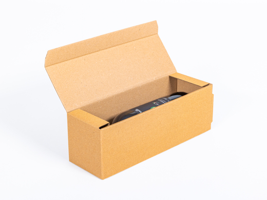 Brązowy karton ozdobny na 1 butelkę wina 322x107x110 mm 4W FE 450g/m² Paleta 1500 szt.