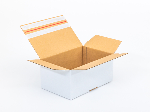 Karton fasonowy z paskiem klejowym i tasiemką zrywającą 300x200x150mm 3W B 360g/m2 Biały Paczka 140 szt.