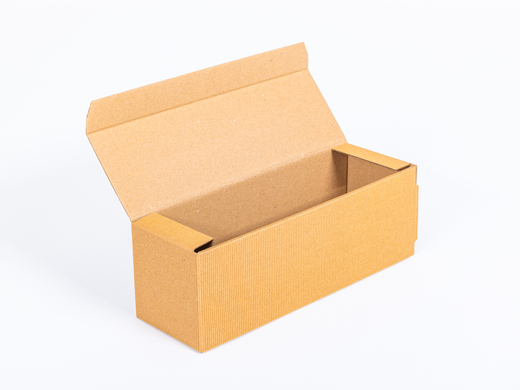 Brązowy karton ozdobny na 1 butelkę wina 322x107x110 mm 4W FE 450g/m² Paleta 1500 szt.