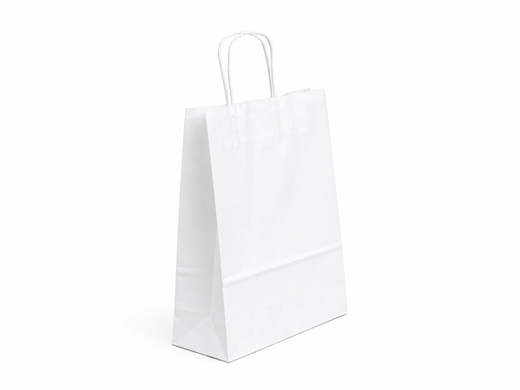 Biała torba papierowa z uchwytem skręcanym 240x100x320mm Paczka 500 szt.