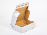 Karton fasonowy z podwójnym paskiem klejowym i tasiemką zrywającą 400x300x100mm 3W E 350g/m2 Biały Zestaw palet 13200 szt.