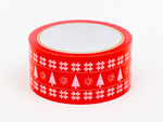 Taśma hot-melt świąteczna czerwona w białe choinki i gwiazdki 48mm/50m  Komplet 36 szt.