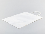 Świąteczna torebka papierowa z nadrukiem Wesołych świąt w zielone choinki z uchwytem skręcanym 240x100x320mm Biała Komplet 10 szt.