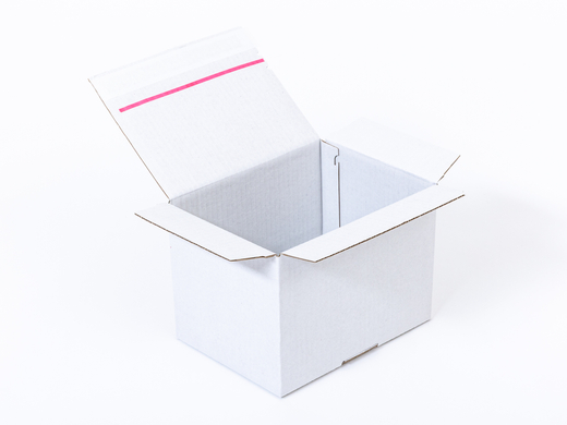 Karton fasonowy z paskiem klejowym i tasiemką zrywającą 200x150x150mm 3W B 380g/m2 Biały-Biały Komplet 20 szt.