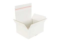 Karton fasonowy z paskiem klejowym i tasiemką zrywającą 300x200x100mm 3W B 400g/m2 Biały-Biały Zestaw palet 9600 szt.