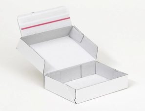Karton fasonowy z paskiem klejowym i tasiemką zrywającą 160x120x50mm 3W E 390g/m2 Biały-Biały Komplet 40 szt.