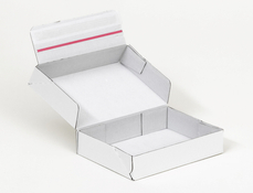 Karton fasonowy z paskiem klejowym i tasiemką zrywającą 160x120x50mm 3W E 390g/m2 Biały-Biały Paleta 5600 szt.