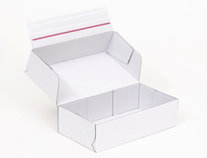 Karton fasonowy z paskiem klejowym i tasiemką zrywającą 230x130x80mm 3W E 390g/m2 Biały-Biały Paczka 320 szt.