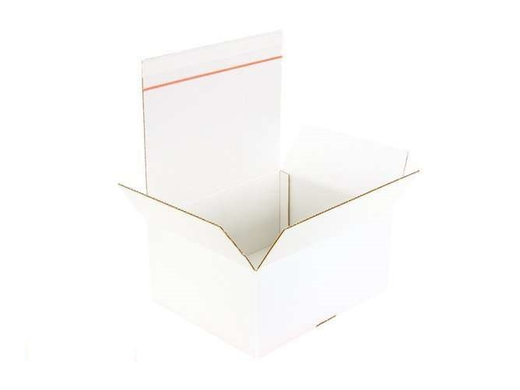 Karton fasonowy z paskiem klejowym i tasiemką zrywającą 200x150x100mm 3W B 380g/m2 Biały-Biały Paleta 2700 szt.