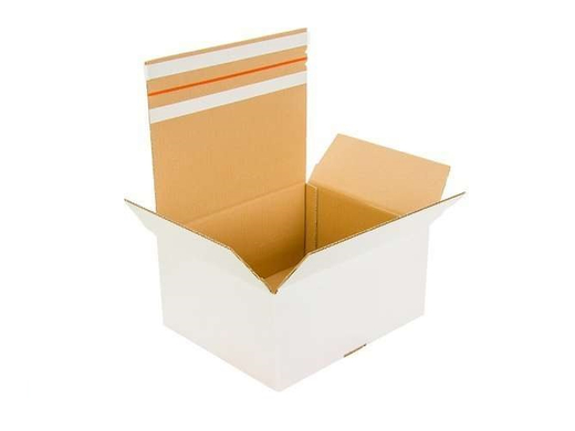 Karton fasonowy z paskiem klejowym i tasiemką zrywającą 300x200x150mm 3W B 360g/m2 Biały Paczka 140 szt.